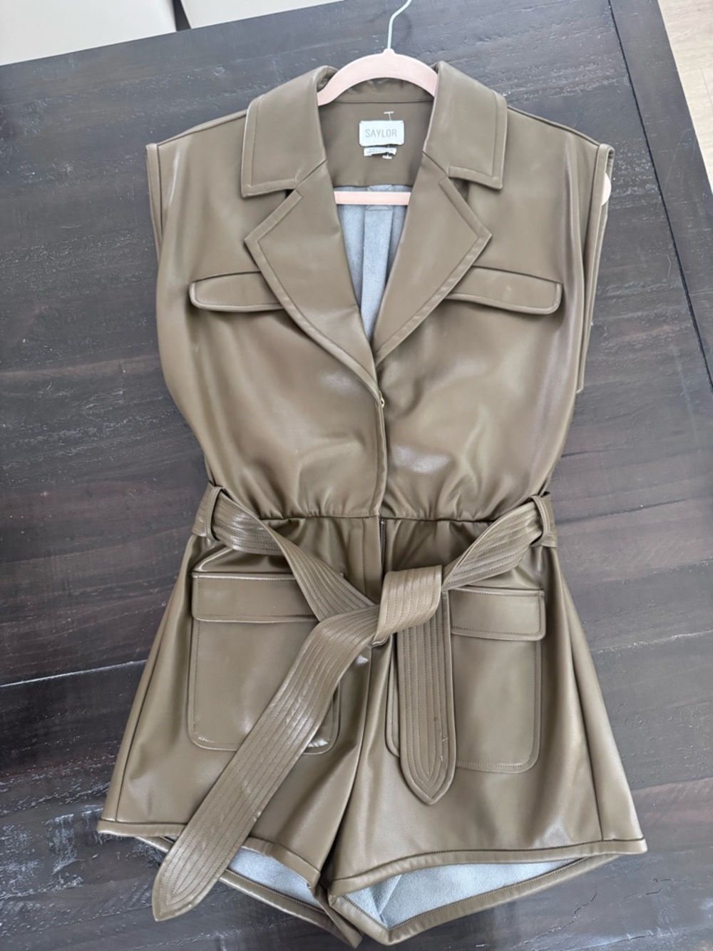 SAYLOR Olive Green Faux Leather Sleeveless Romper